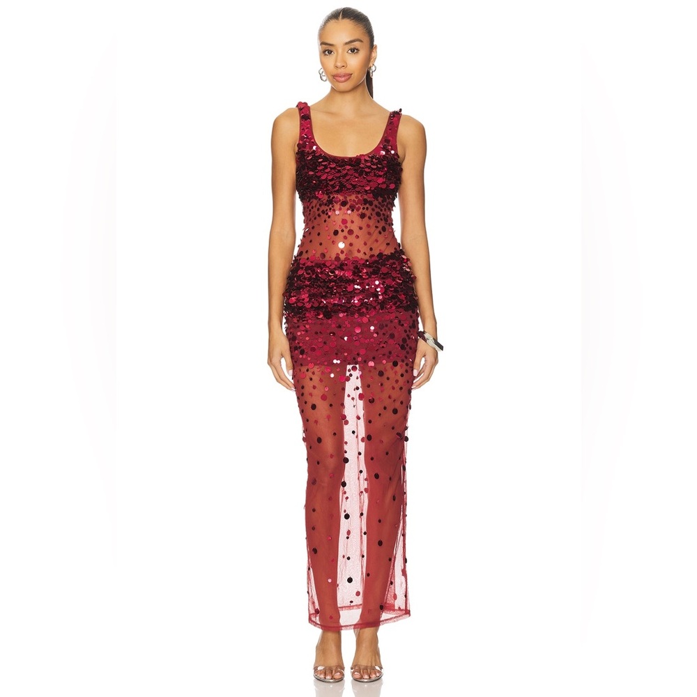 Lovers + Friends maroon Lydia Sequin Sheer Maxi Dress xs 0